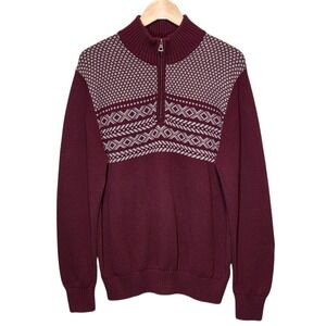 Weatherproof Vintage Holiday Sweater Mens L Burgundy Fair Isle 1/4 Zip Preppy